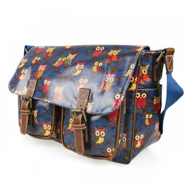 L1107W - Miss Lulu Oilcloth Satchel Owl Navy